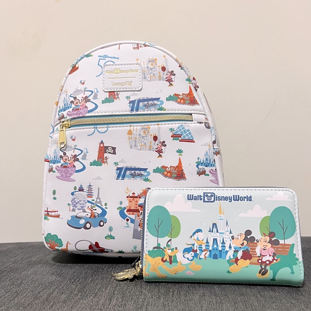 Walt Disney World 50th Anniversary Loungefly Mini Backpack And Wallet